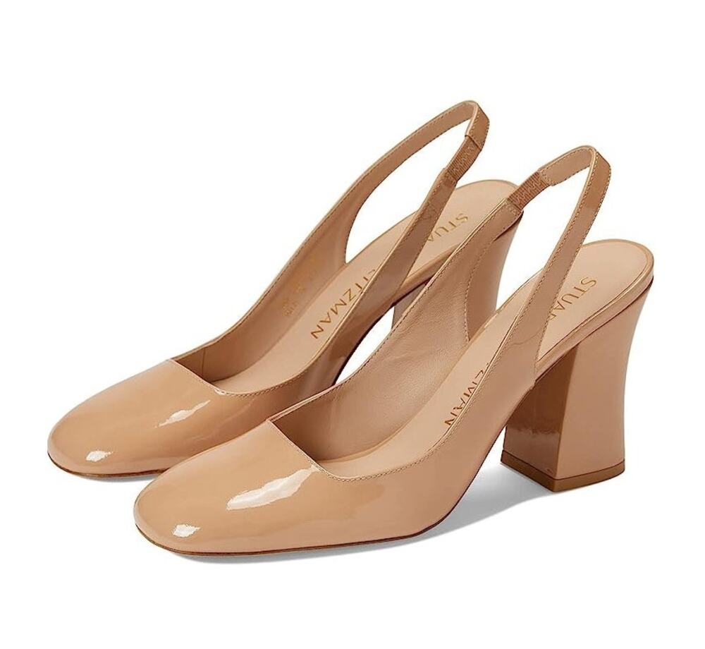 Stuart Weitzman Womens Curve Block Slingback Heels US 8 Nude Patent Leather NWOB
